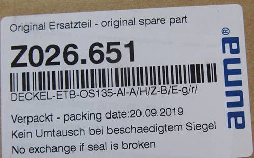 Z026.651 Partes de actuadores AUMA para actuadores de múltiples vueltas SA 30.1 / SAR 30.1 Sellos