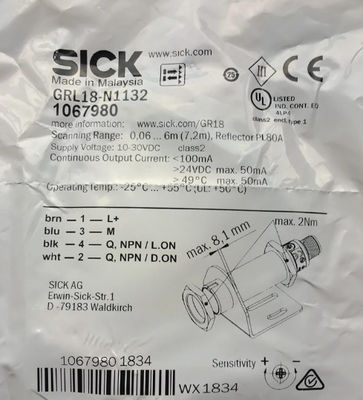 SICK GRL18-N1132 Sensores fotoeléctricos GR18 con longitud de onda de 650 nm