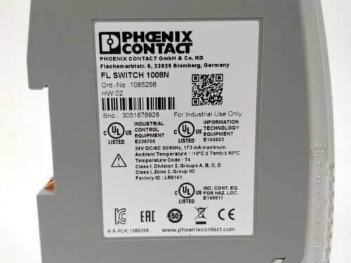 FL SWITCH 1008N 1085256 Interruptor Ethernet industrial con nivel de protección IP54 y constante de celda de 0,05 cm-1