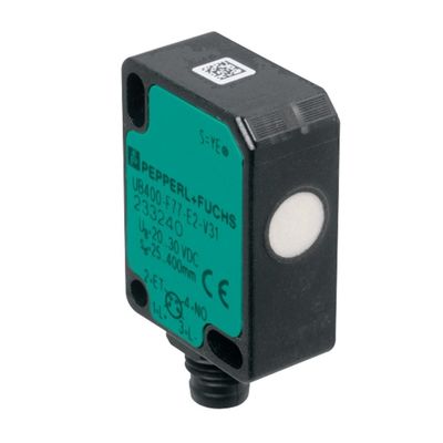 Sensor de detección directa por ultrasonido de Pepperl Fuchs UB100-F77-E2-V31 con retraso de respuesta ≤ 50 ms Masa de 10 g